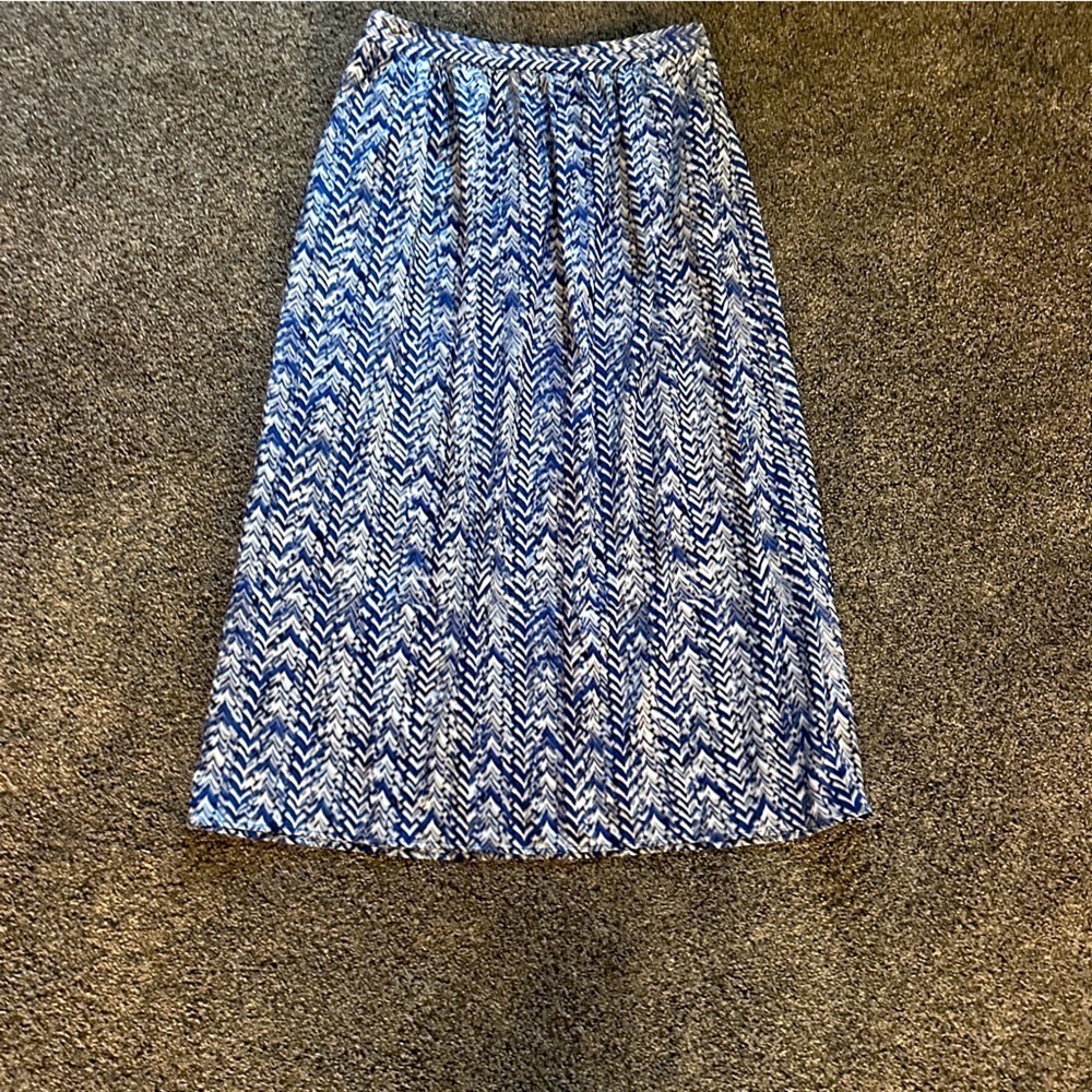 Pure Energy Blue Chevron Print Maxi Skirt XL Flowy Stretch Waist Pleated Pockets